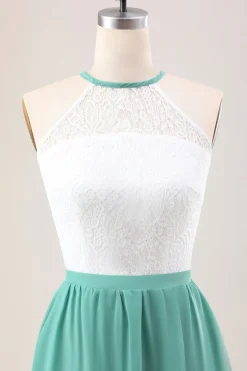 Eucalipto A Line Tiered Ruffled Long Bridesmaid Dress With Lace