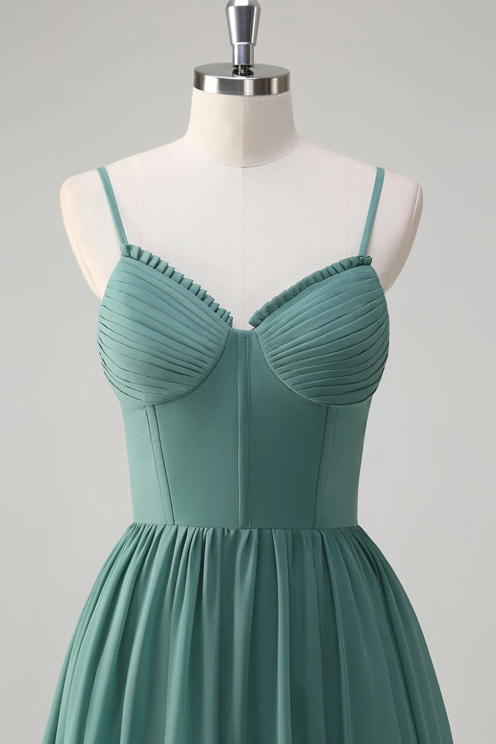 Eucalipto A-Line Corset babado Chiffon longo vestido de dama de honra com fenda