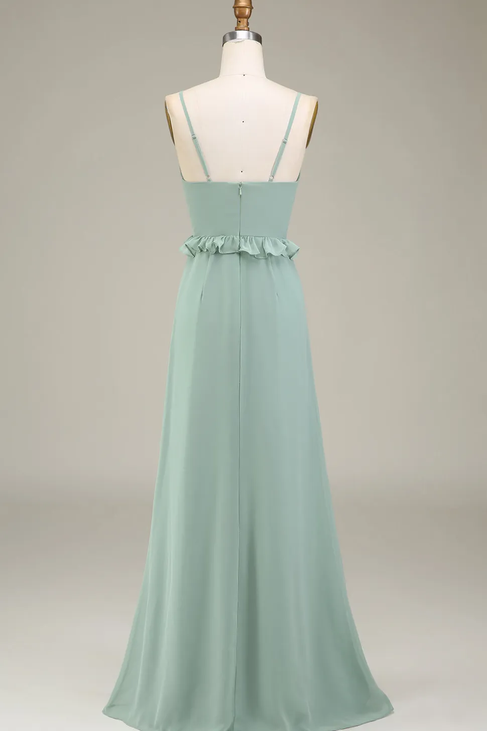Eucalipto A-Line V-Neck Chiffon vestido de dama de honra com babados