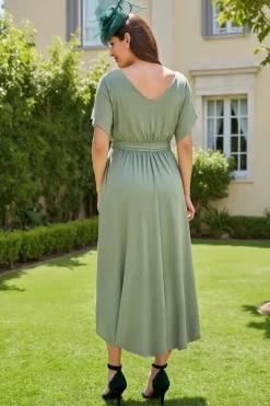 Eucalipto Chiffon Bateau Pescoço Chá Comprimento Vestido de Noiva Convidado
