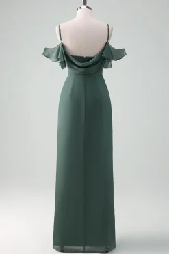 Eucalipto Esparguete Alças Bainha Longo Chiffon Vestido Madrinha