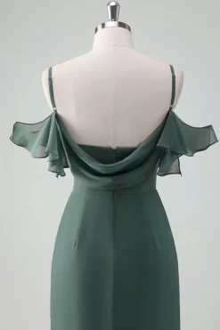 Eucalipto Esparguete Alças Bainha Longo Chiffon Vestido Madrinha