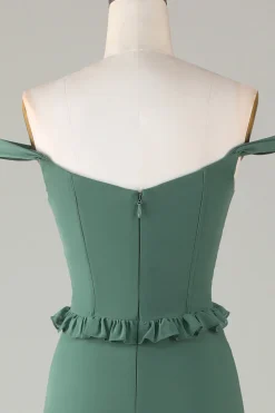 Eucalipto fora do ombro espartilho longo vestido de dama de honra