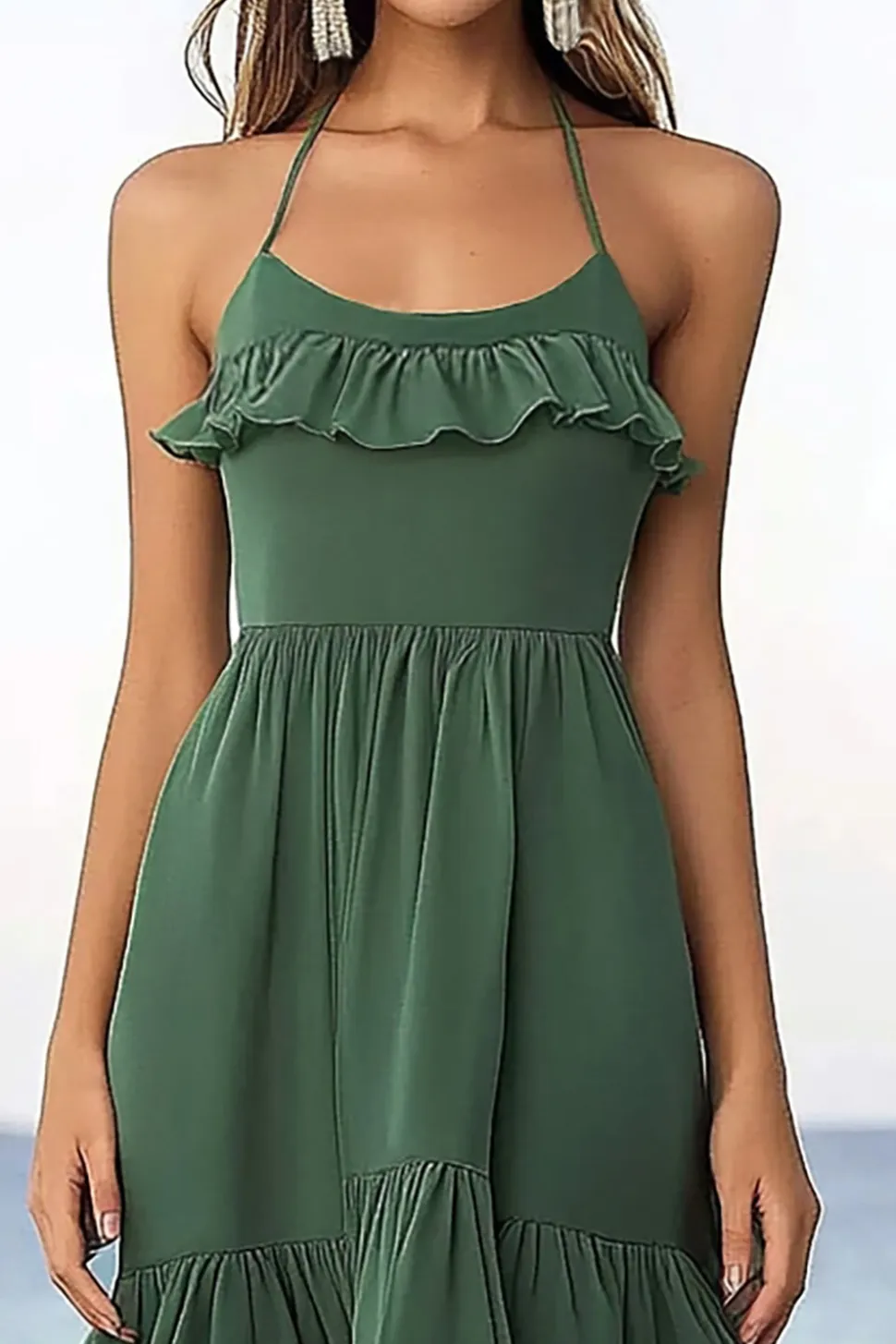 Eucalipto Linha-A Chiffon Plissado Midi Vestido de Verão