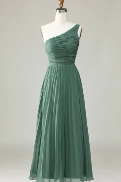 Eucalipto Um Ombro Uma Linha Ruched Vestido Madrinha