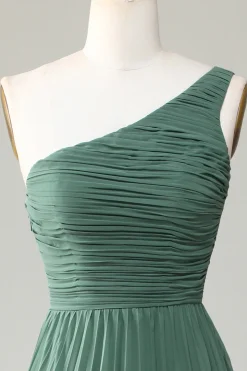Eucalipto Um Ombro Uma Linha Ruched Vestido Madrinha