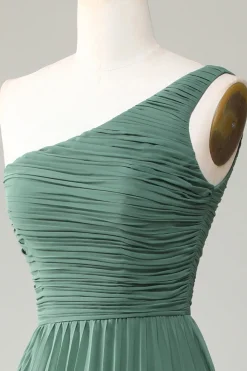 Eucalipto Um Ombro Uma Linha Ruched Vestido Madrinha
