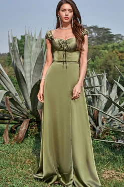 Exército Verde Fora do Ombro Vestido de Dama de Honra