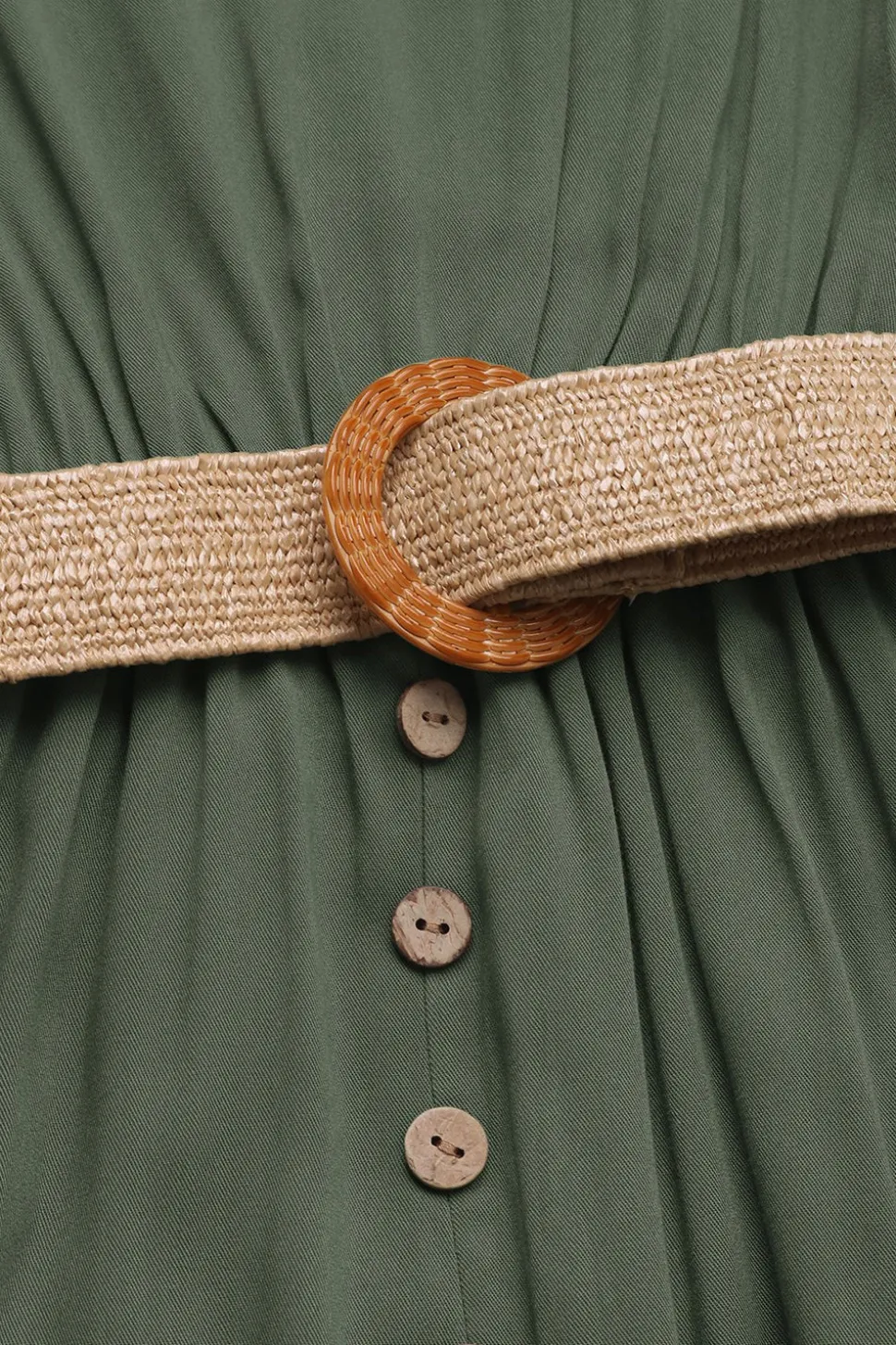 Exército Verde Linha-A Midi Vestido de Verão com Cinto