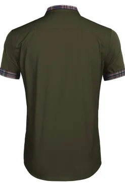 Exército Verde mangas curtas botão para baixo camisa masculina casual