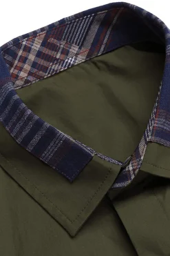 Exército Verde mangas curtas botão para baixo camisa masculina casual