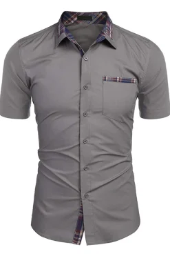 Exército Verde mangas curtas botão para baixo camisa masculina casual