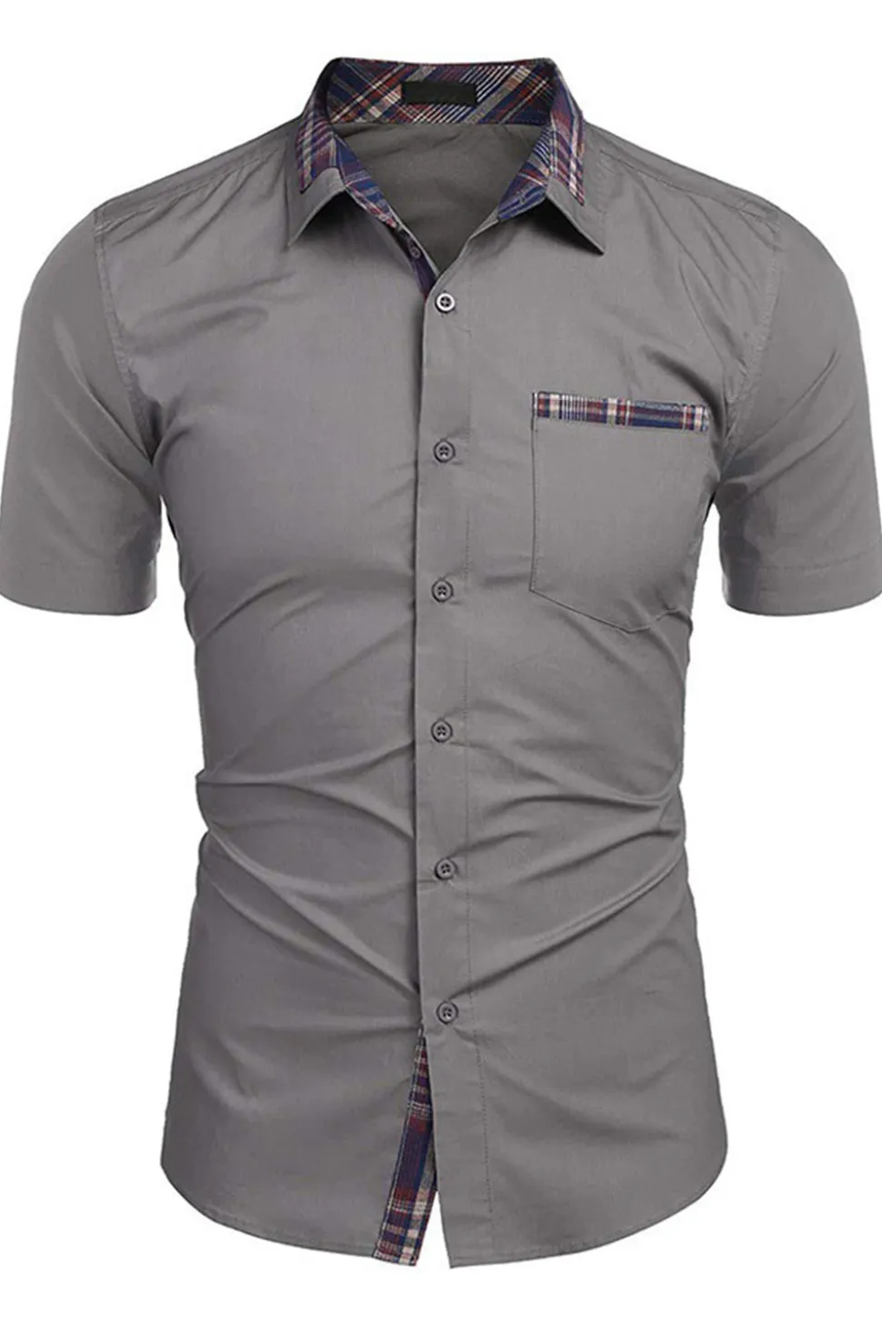 Exército Verde mangas curtas botão para baixo camisa masculina casual