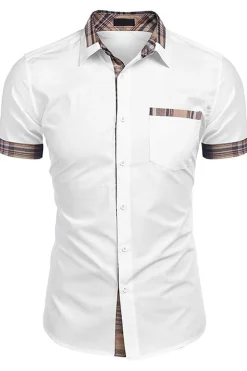 Exército Verde mangas curtas botão para baixo camisa masculina casual