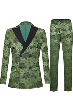Exército Verde Pico Lapela 2 Peças Masculino Prom Terno com Padrão