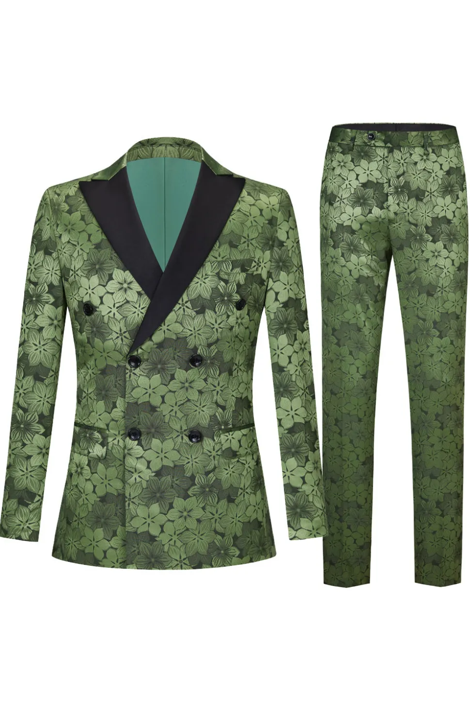 Exército Verde Pico Lapela 2 Peças Masculino Prom Terno com Padrão