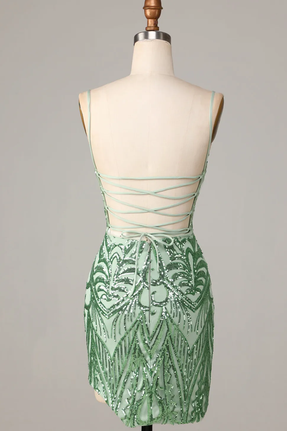 Fancioso Flirt Bodycon Esparguete Correias Verde Sequins Short Homecoming Dress