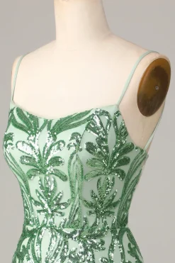 Fancioso Flirt Bodycon Esparguete Correias Verde Sequins Short Homecoming Dress
