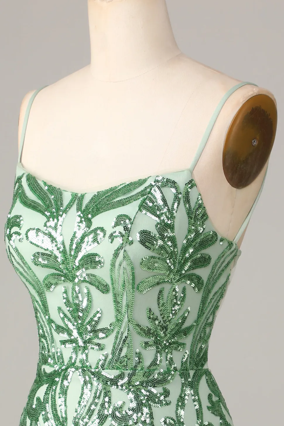 Fancioso Flirt Bodycon Esparguete Correias Verde Sequins Short Homecoming Dress