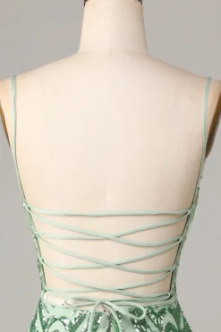 Fancioso Flirt Bodycon Esparguete Correias Verde Sequins Short Homecoming Dress