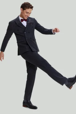 Fato cinza escuro 3 peças masculina pinstripe