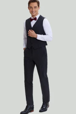 Fato cinza escuro 3 peças masculina pinstripe