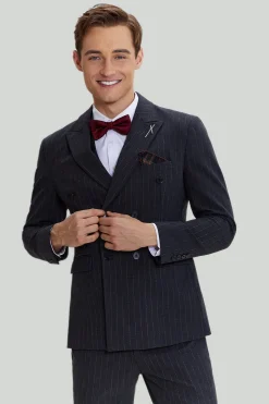 Fato cinza escuro 3 peças masculina pinstripe