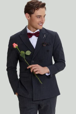 Fato cinza escuro 3 peças masculina pinstripe
