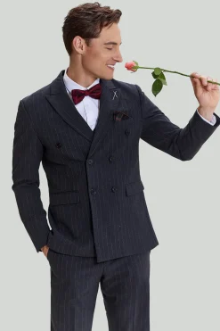 Fato cinza escuro 3 peças masculina pinstripe