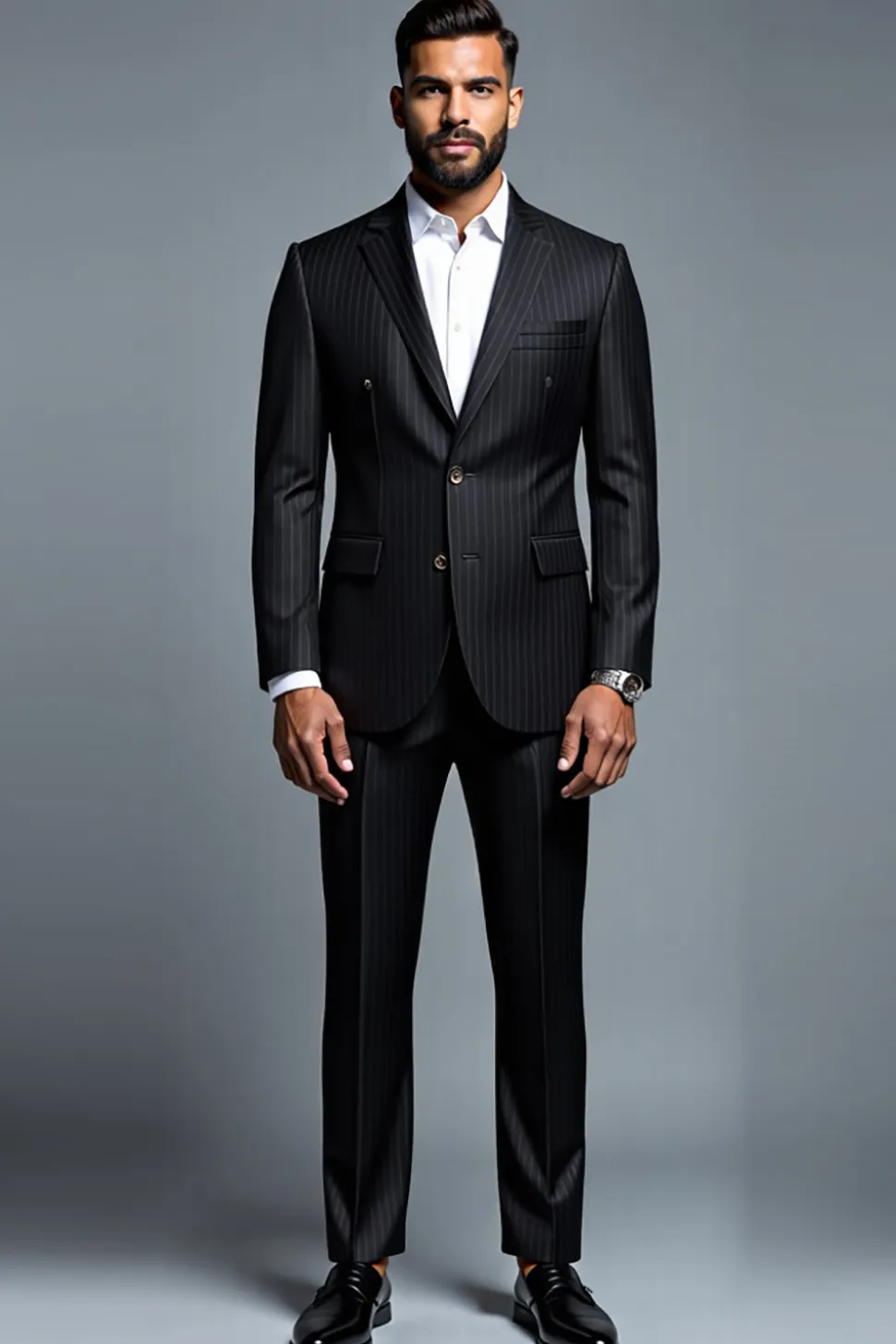 Fato Homem Preto Notched Lapela Stripe 2 Peças