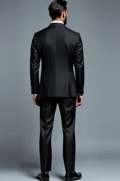 Fato Homem Preto Notched Lapela Stripe 2 Peças