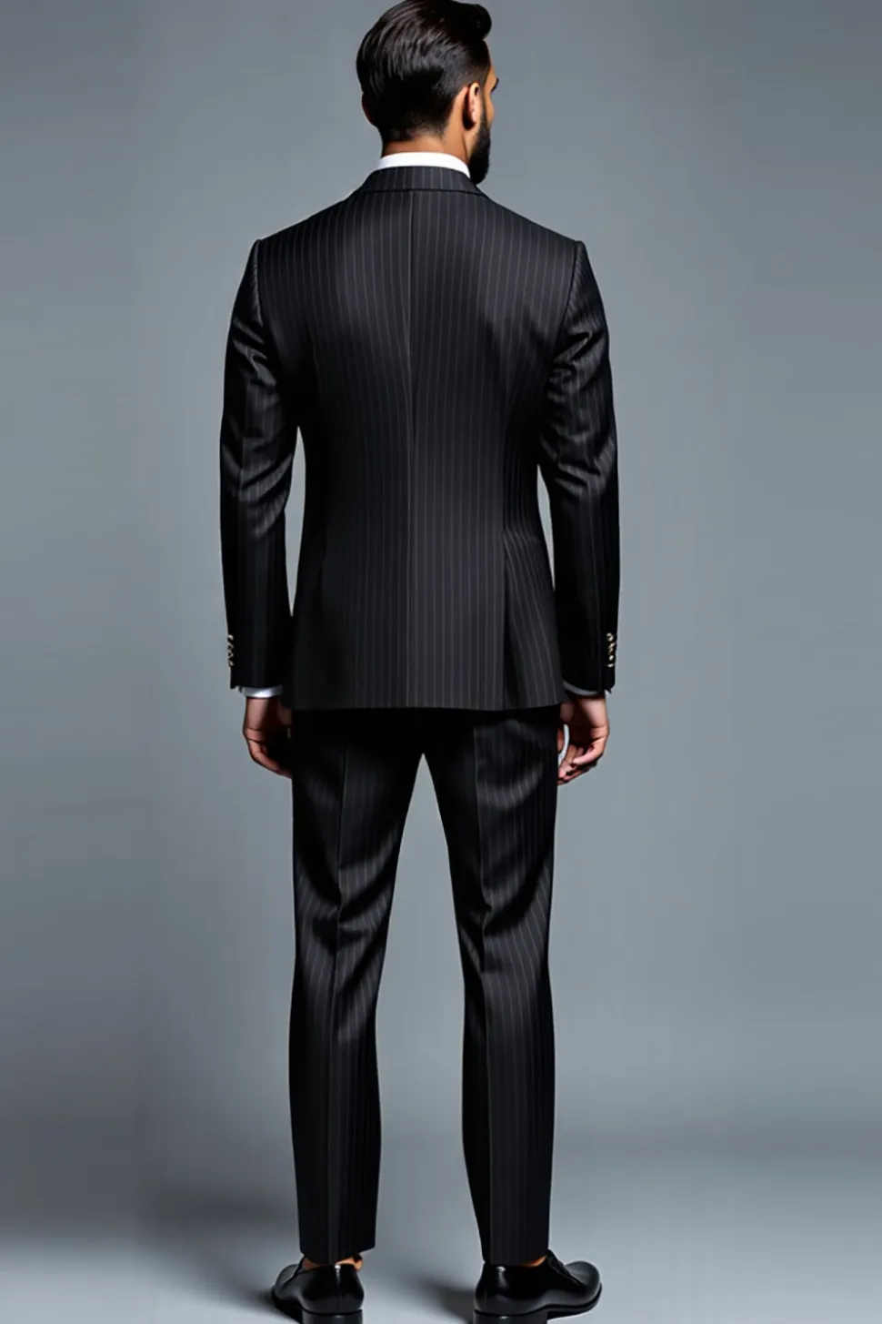 Fato Homem Preto Notched Lapela Stripe 2 Peças