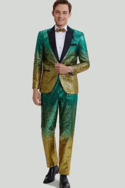 Fatos de lapel de 2 peças de verde dourados
