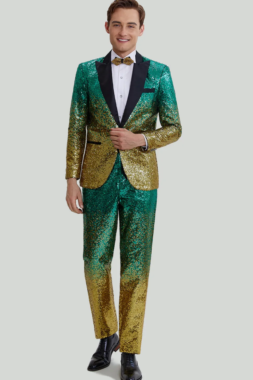 Fatos de lapel de 2 peças de verde dourados