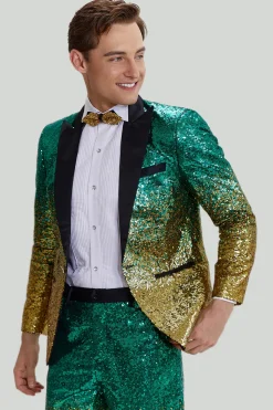 Fatos de lapel de 2 peças de verde dourados