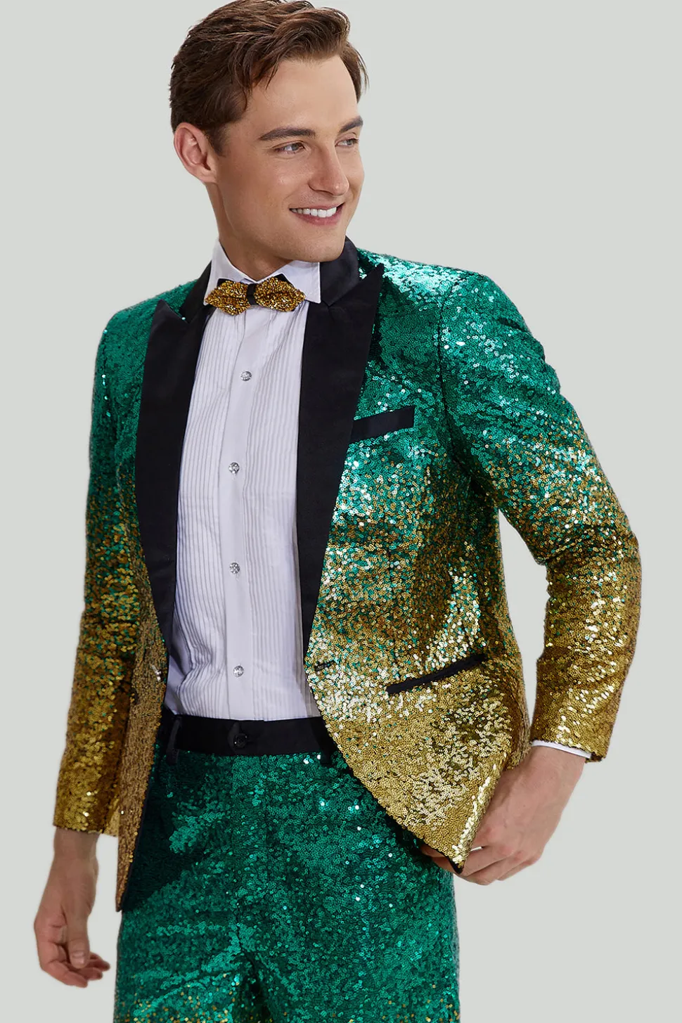 Fatos de lapel de 2 peças de verde dourados