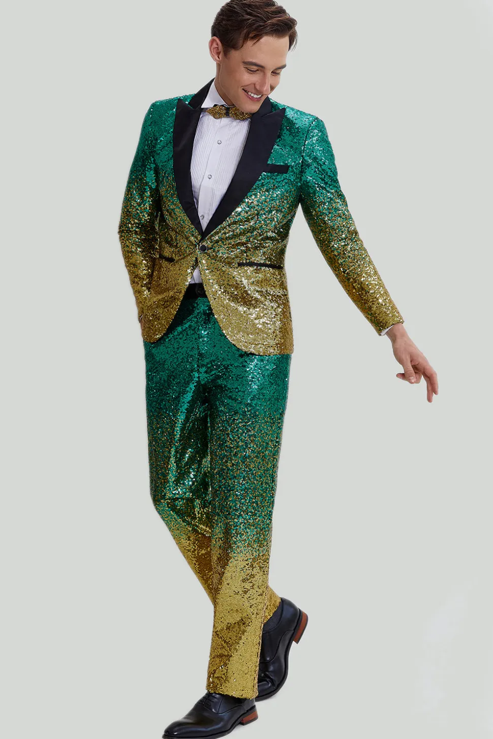 Fatos de lapel de 2 peças de verde dourados