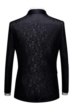 Fatos Masculinos 2 Peças Jacquard Lapela Redonda Preto
