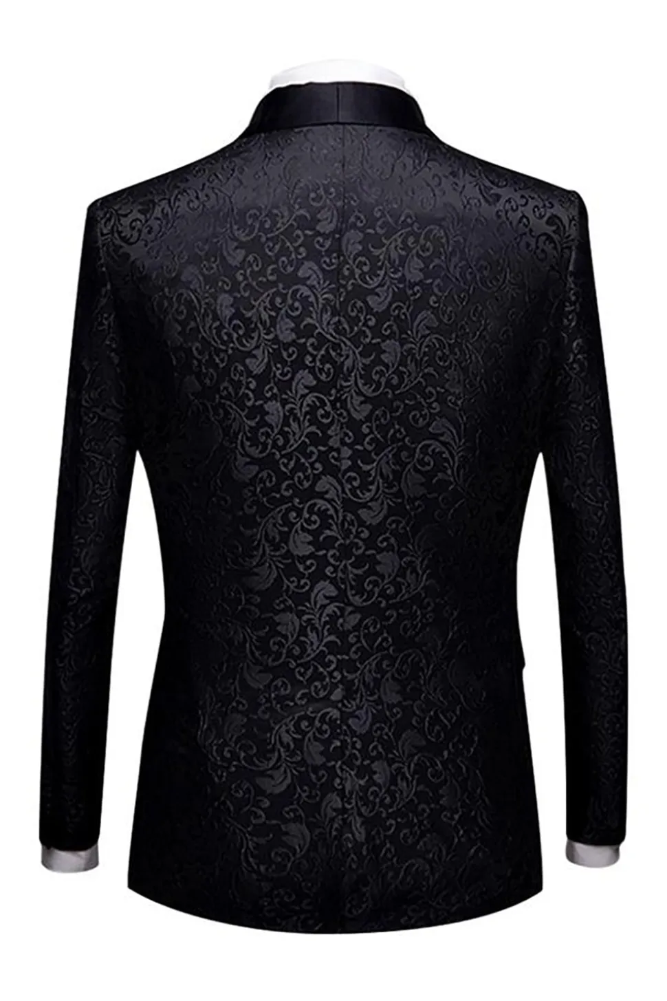 Fatos Masculinos 2 Peças Jacquard Lapela Redonda Preto