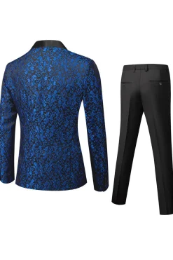 Fatos Masculinos 2 Peças Jacquard Lapela Redonda Preto