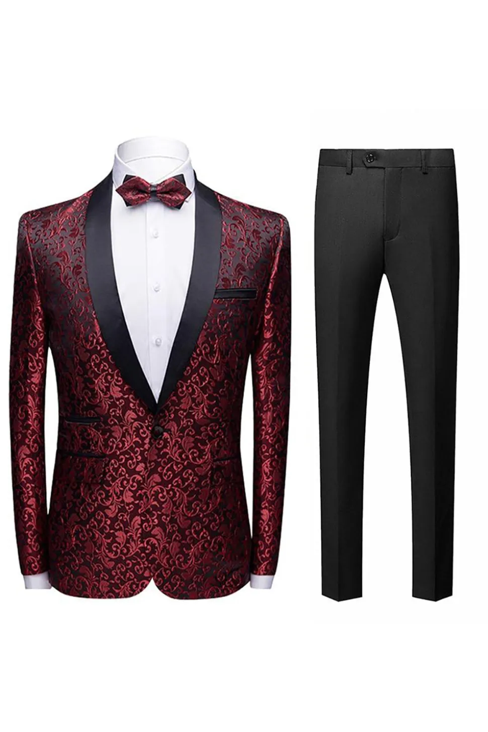 Fatos Masculinos 2 Peças Jacquard Lapela Redonda Preto