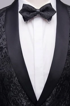 Fatos Masculinos 2 Peças Jacquard Lapela Redonda Preto