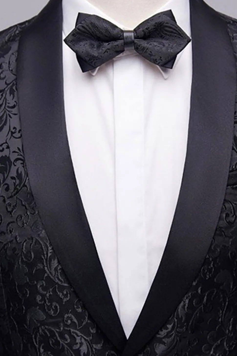 Fatos Masculinos 2 Peças Jacquard Lapela Redonda Preto