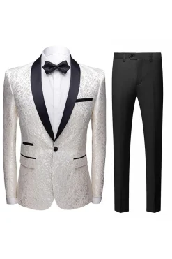 Fatos Masculinos 2 Peças Jacquard Lapela Redonda Preto