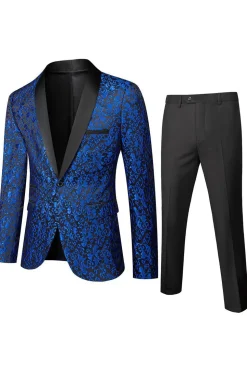 Fatos Masculinos 2 Peças Jacquard Lapela Redonda Preto