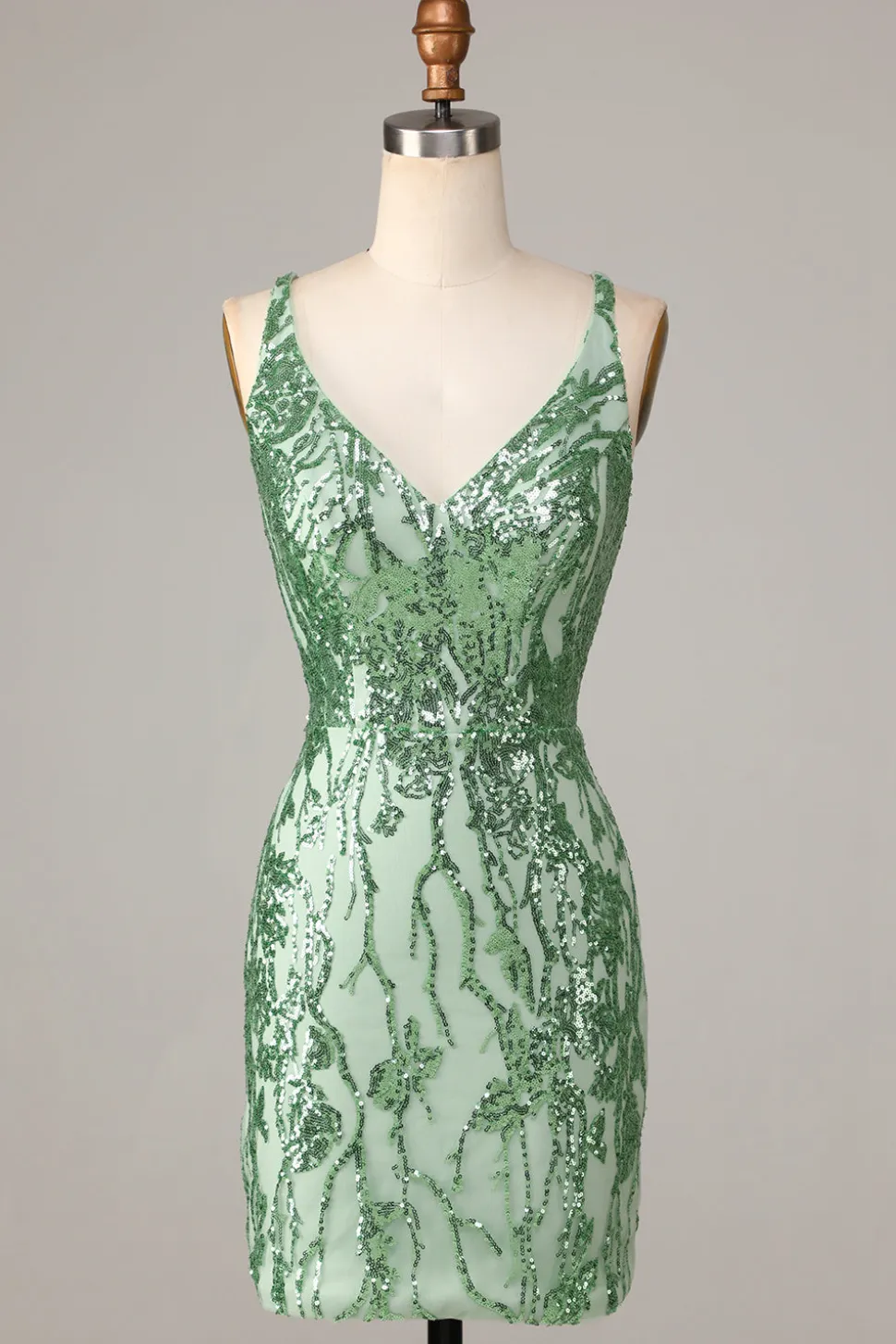 Fazendo bainha mágica V-Neck verde sequins curto homecoming vestido com backless