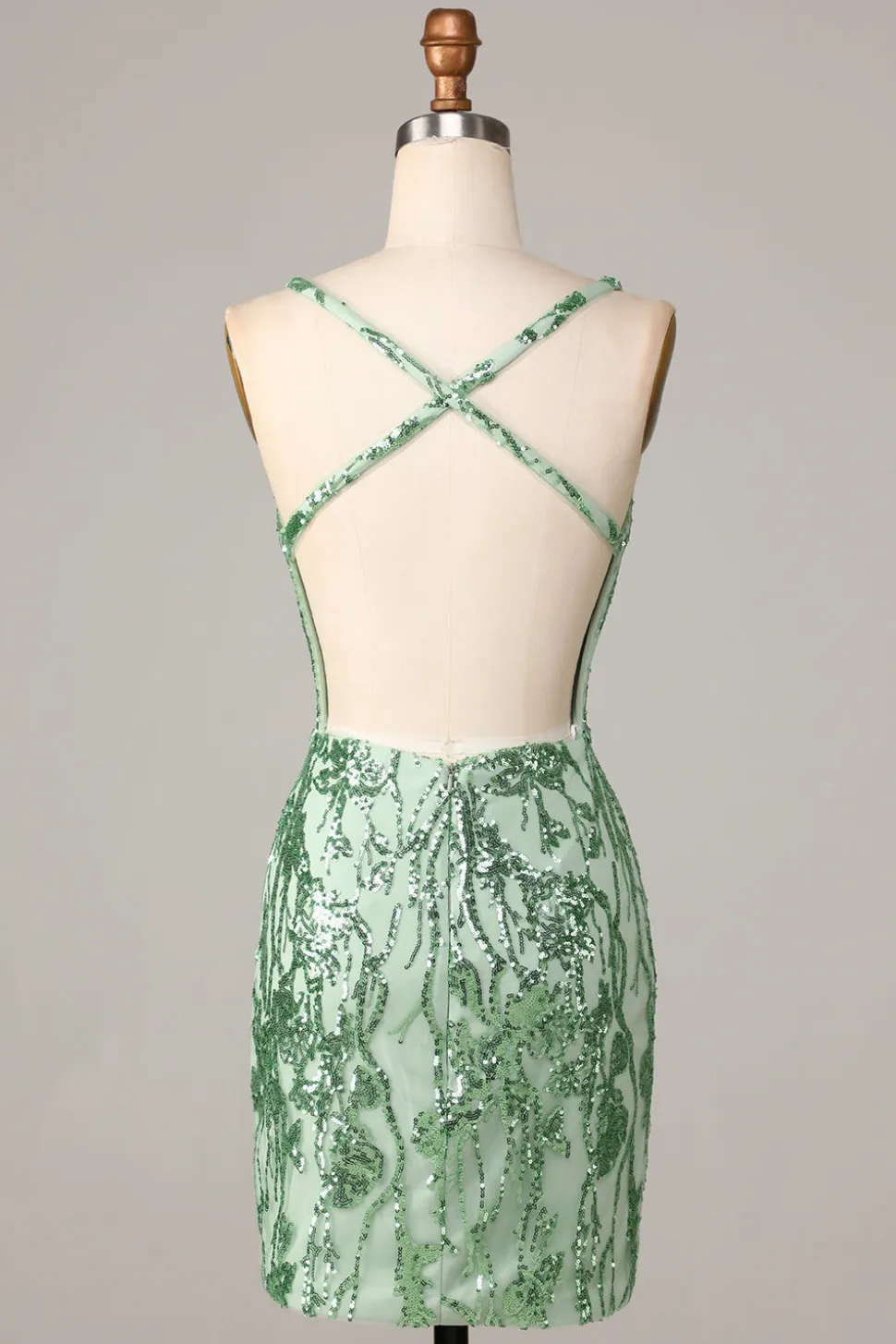 Fazendo bainha mágica V-Neck verde sequins curto homecoming vestido com backless