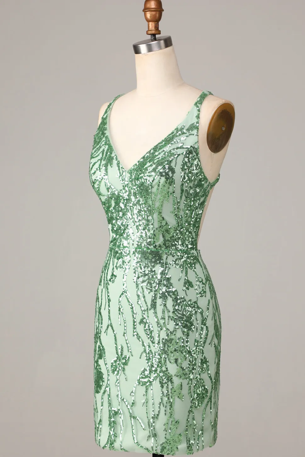 Fazendo bainha mágica V-Neck verde sequins curto homecoming vestido com backless