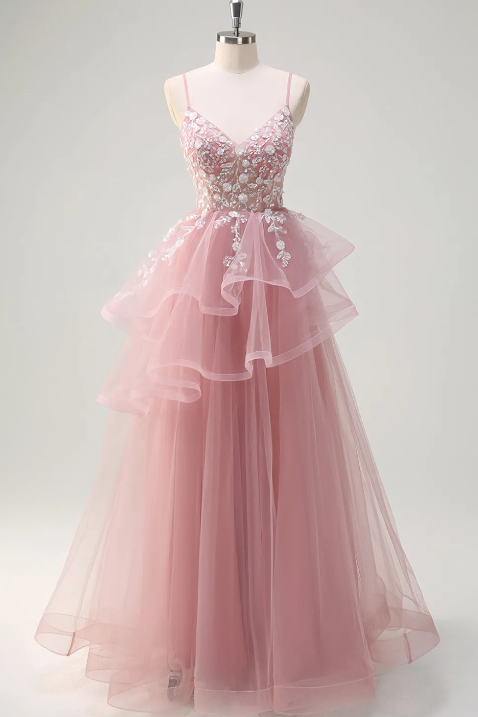 Fúcsia brilhante A-Line Esparguete Correias Fúcsia Tule Longo Vestido de Baile com Apliques