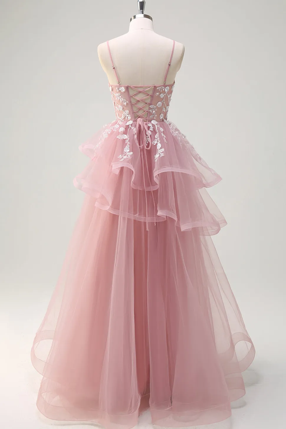 Fúcsia brilhante A-Line Esparguete Correias Fúcsia Tule Longo Vestido de Baile com Apliques